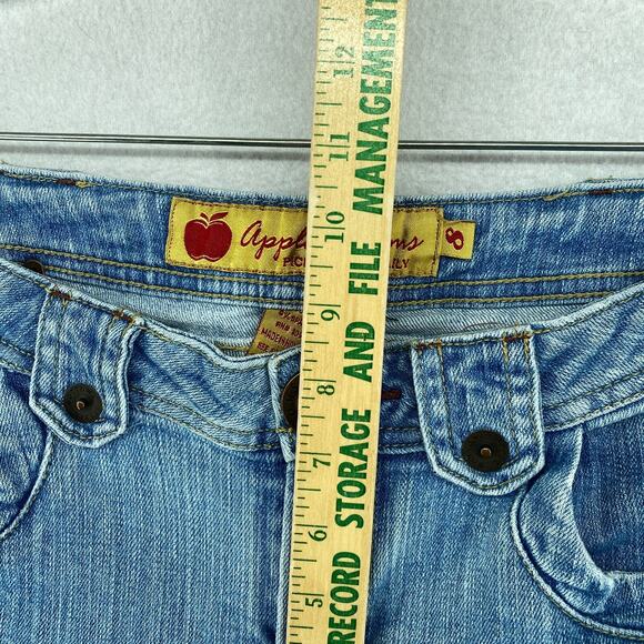 APPLE BOTTOMS Jeans 8 Distressed Straight Low Rise Stretch Denim Blue VTG HK - Picture 10 of 16